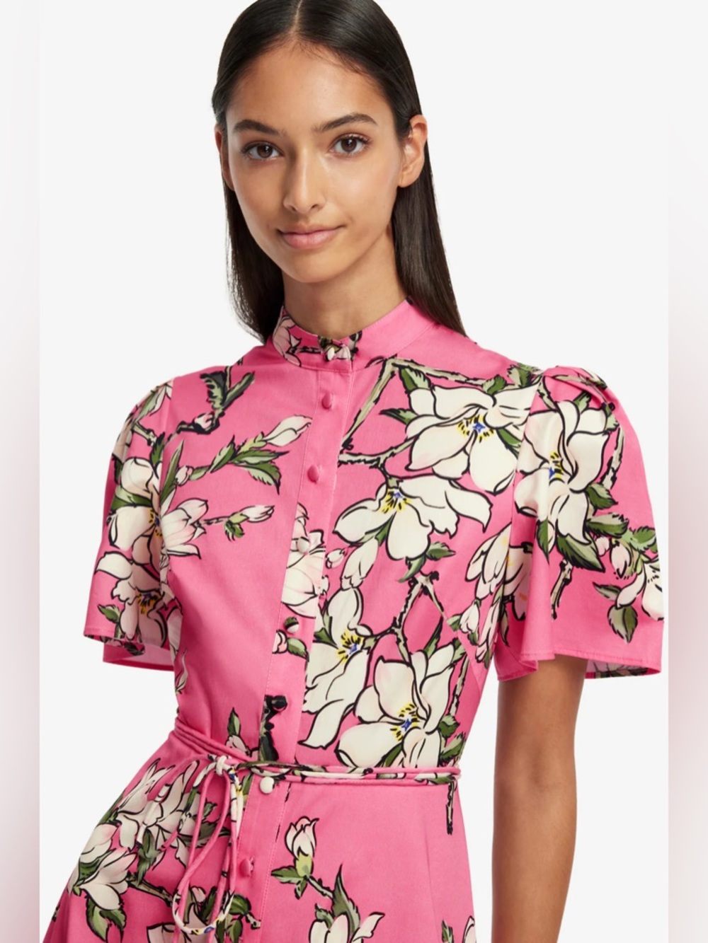 LEO LIN BIANCA SHORT SLEEVE MIDI DRESS IN PINK MAGNOLIA PRINT - Picture 9 of 17